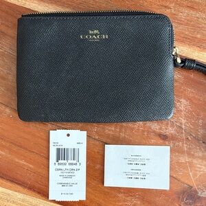 Coach Black Textured Leather Pouch Wristlet